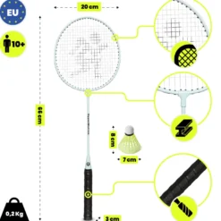 Ensemble de badminton hypermotion 2 raquettes acier volant sauge
