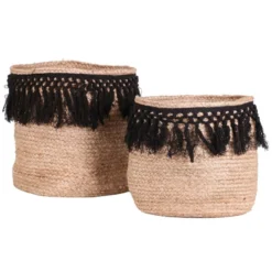 Ensemble de 2 paniers jute tressage noir