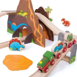 Ensemble de train de dinosaures en bois