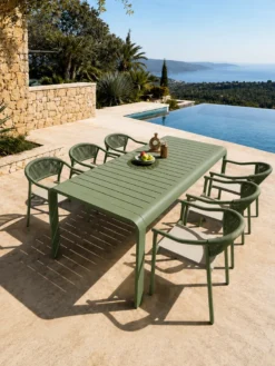 Ensemble repas de jardin en aluminium 6 places - vert olive