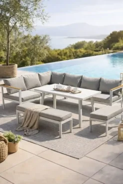 Ensemble repas de jardin 9 places - blanc