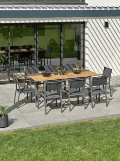 Ensemble repas de jardin 8 places alu et acacia - gris anthracite