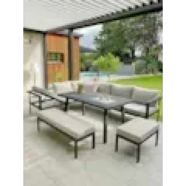 Ensemble repas de jardin 9 places en aluminium - gris anthracite
