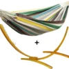 Ensemble support bois avec hamac simple multicolore