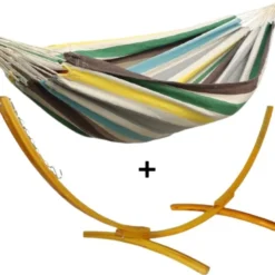 Ensemble support bois avec hamac simple multicolore