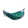 Ensemble support bois avec hamac à franges bleu et vert