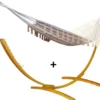 Ensemble support bois avec hamac simple écru à pompons