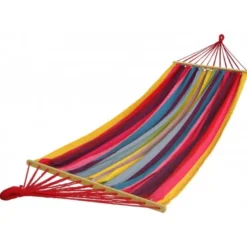 Ensemble support bois avec hamac à barres multicolore