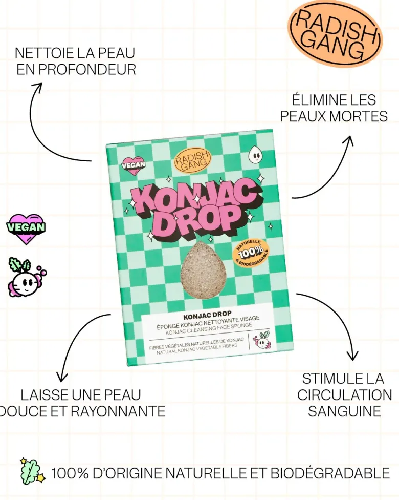 Eponge konjac nettoyante visage - konjac drop pure