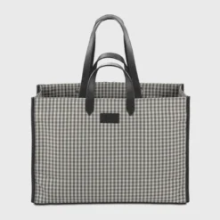 E2r cabas femme écoresponsable en tissu vichy et cuir upcyclés tammy