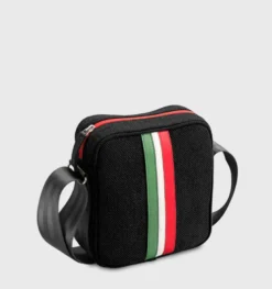 E2r sac bandoulière homme noir tissu et cuir upcyclés rino