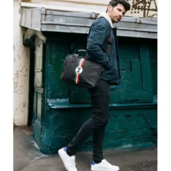 E2r sac ordinateur 15 pouces tissu gris et cuir homme enzo