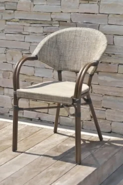 Fauteuil de jardin empilable en aluminium et textilène - marron