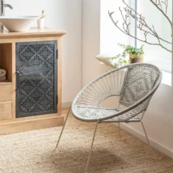 Fauteuil en corde de coton blanc