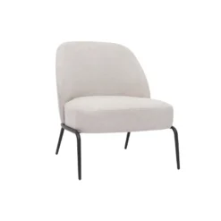 Fauteuil en tissu effet velours texturé beige et métal noir brego