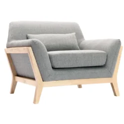 Fauteuil en tissu gris et bois clair massif yoko