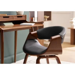 Fauteuil noir et bois foncé noyer aramis