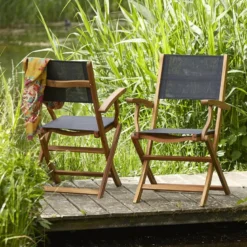 2 fauteuils acacia massif et textilène