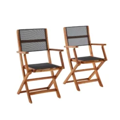 2 fauteuils acacia massif et textilène