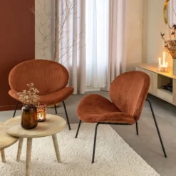 Fauteuil velours terracotta