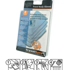 Gants de toilette imprégnés travelsafe travel body gloves (lot de 4)