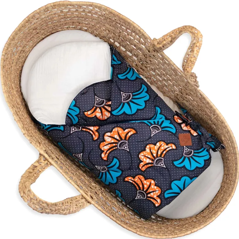 Gigoteuse emmaillotage coton wax bleu