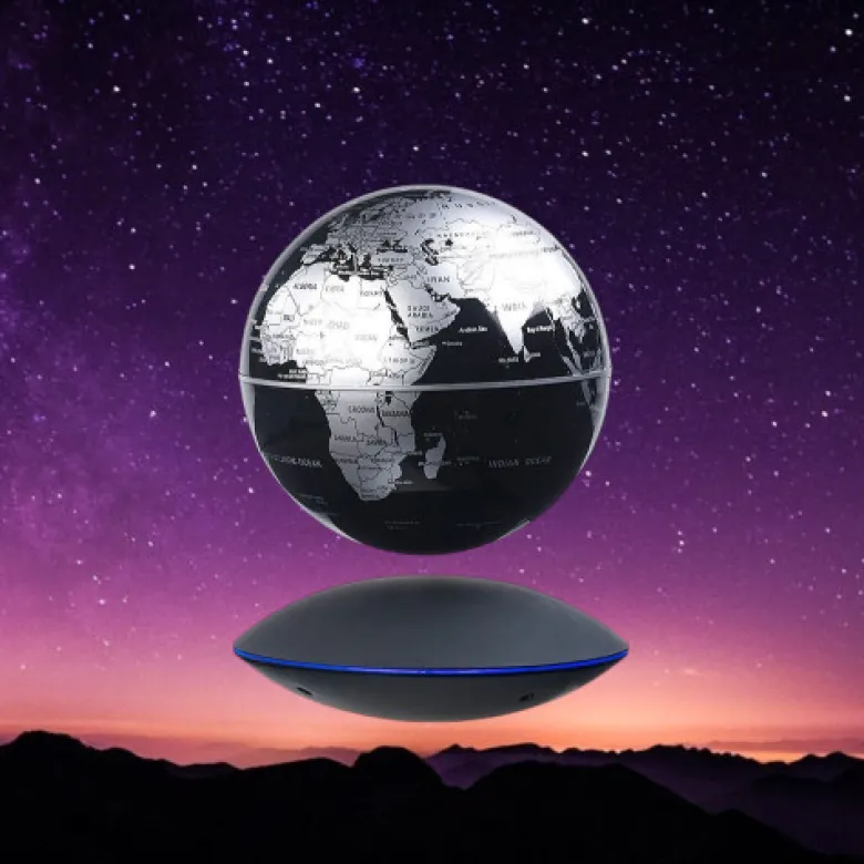 Globe noir-argent en lévitation geolite