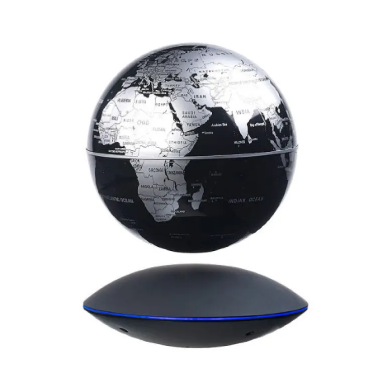 Globe noir-argent en lévitation geolite