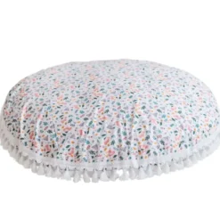 Grand coussin de sol à motif floral blanc
