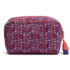 Grande trousse de maquillage fleurie en coton