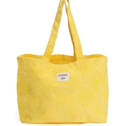 Grand sac cabas de plage coton et polyester jaune