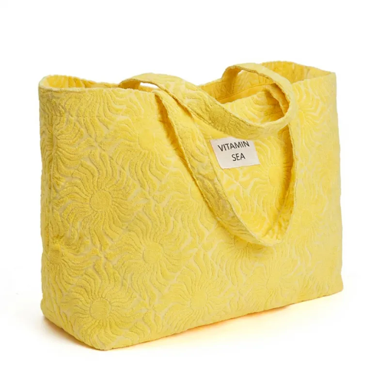 Grand sac cabas de plage coton et polyester jaune