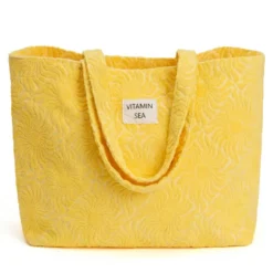 Grand sac cabas de plage coton et polyester jaune