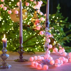 Guirlande led rouge 5 m avec boules de coton, lumière fixe et timer