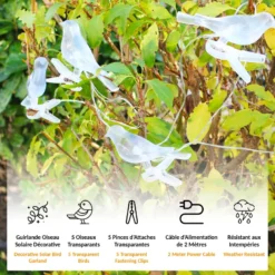 Guirlande solaire oiseaux lumineux 5 led déco jardin terrasse balcon