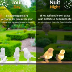 Guirlande solaire oiseaux lumineux 5 led déco jardin terrasse balcon
