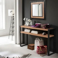 Hanko console style industriel - bois et noir - 140 cm