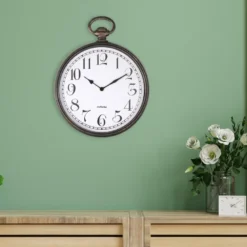 Horloge gousset murale ø 30 cm - noir cuivré vintage