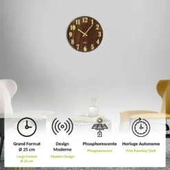Horloge murale dorée chiffres romains température lcd Noir