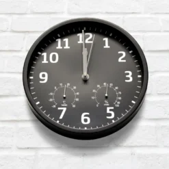 Horloge murale radiopilotée hygromètre thermomètre fond noir