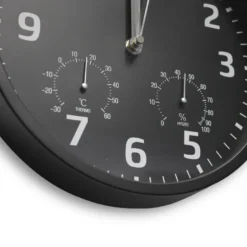 Horloge murale radiopilotée hygromètre thermomètre fond noir