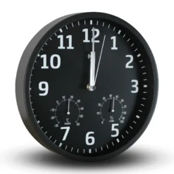 Horloge murale radiopilotée hygromètre thermomètre fond noir