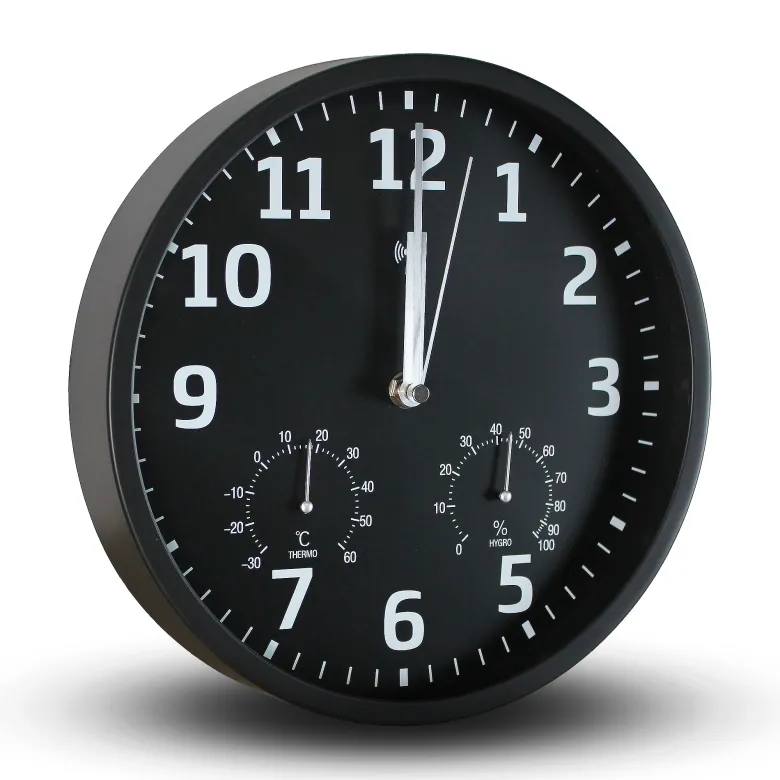 Horloge murale radiopilotée hygromètre thermomètre fond noir