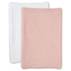 Housse pour matelas à langer blanc &nbsp; rose - lot de 2 - eponge 50x70 cm