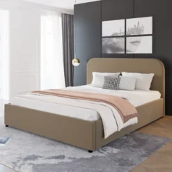 Houston lit avec coffre de rangement 140x190cm velours taupe