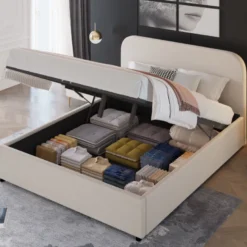 Houston lit avec coffre de rangement 140x190cm velours beige