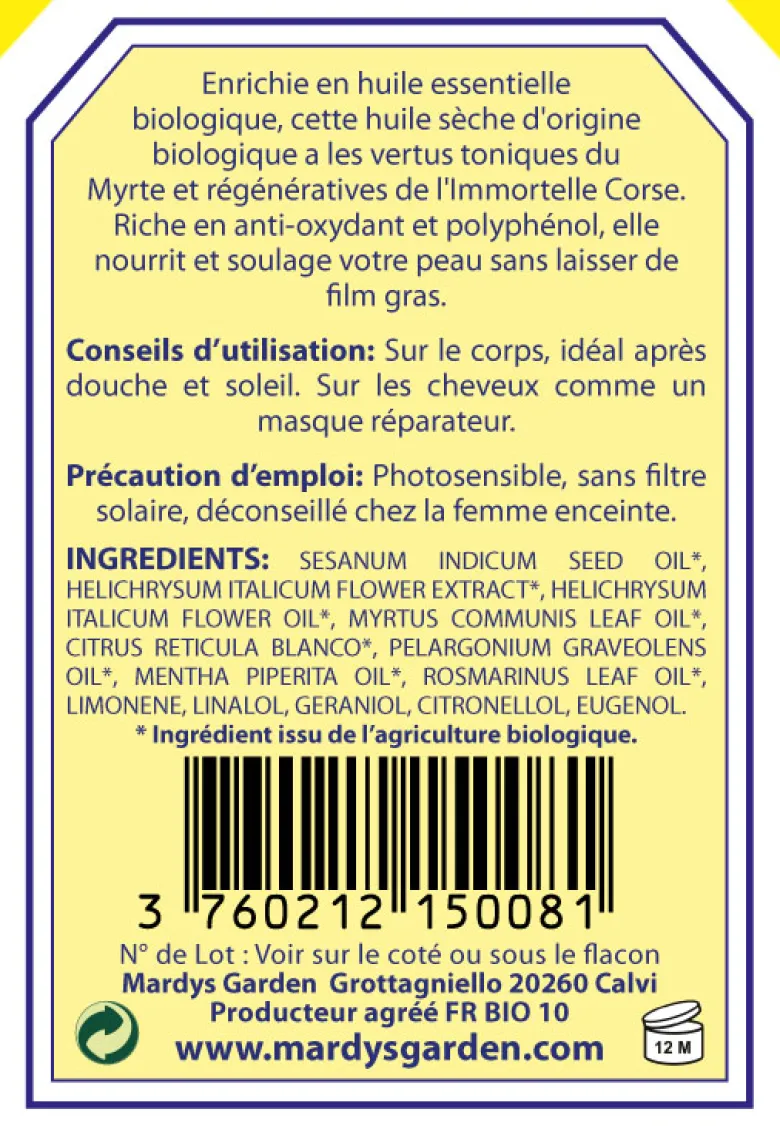 Huile sèche immortelle myrte corse 100ml