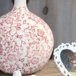 Jarre vase en céramique beige et bordeaux 27 x 17.5 x 33 cm