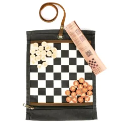 Jeu d'échec & dames de voyage noir