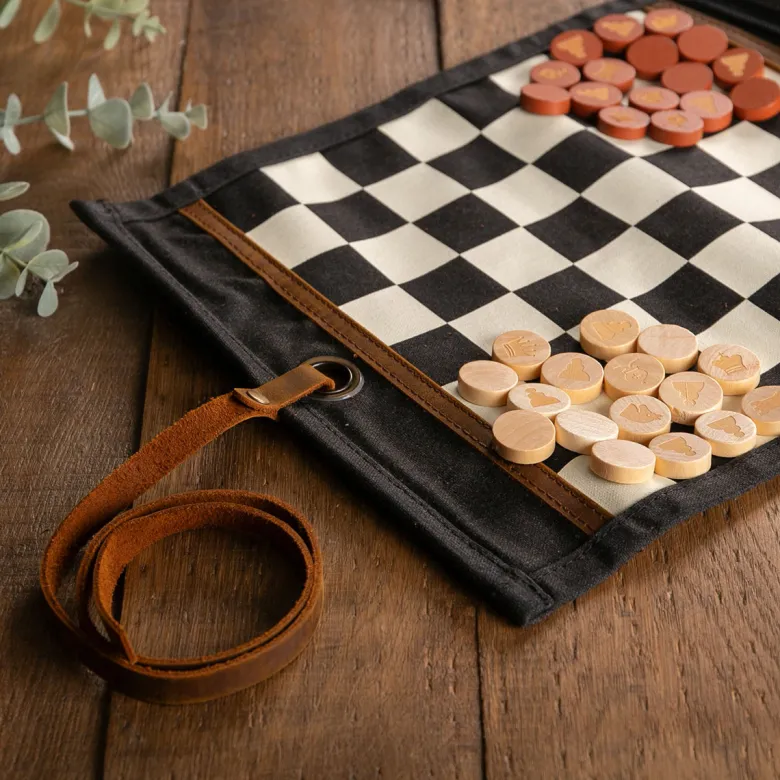 Jeu d'échec & dames de voyage noir